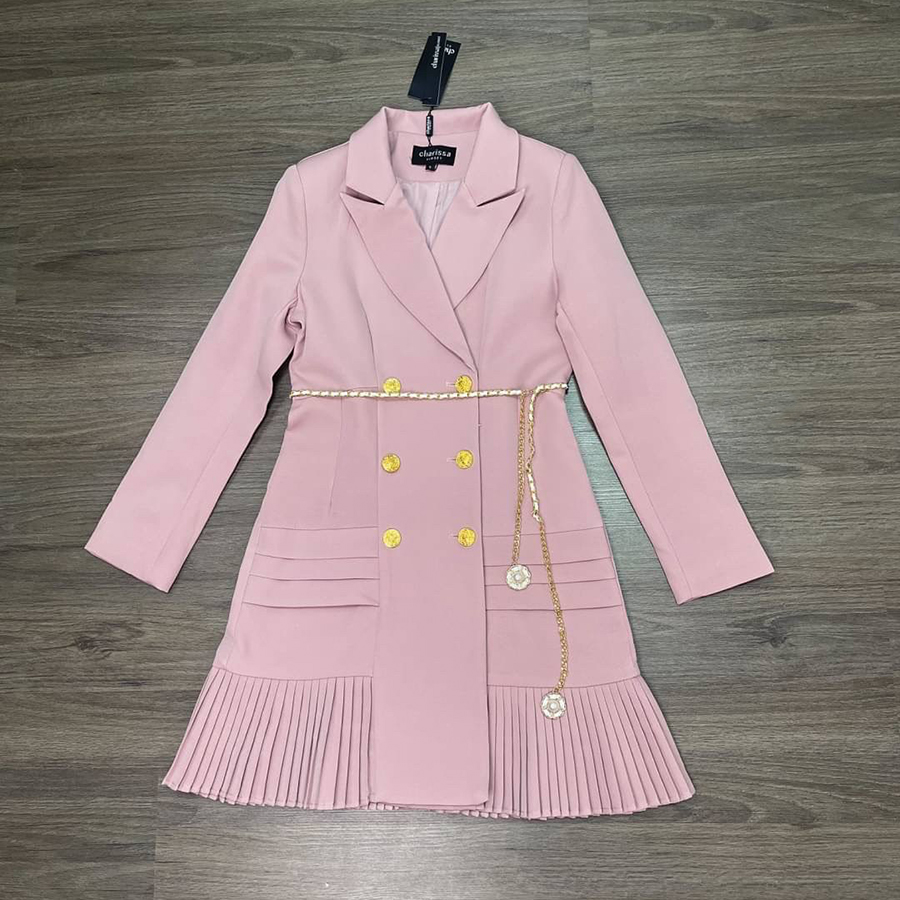 kudapy เดรสสูทกระดุมทองคอปก แขนยาว สีแดง สีชมพู สีดำ สีขาว งานสวยเรียบหรู เพิ่มความน่ารักด้วยเข็มขัด งานหนาอยู่ทรง รับประกันงานสวยจริงค่ะ