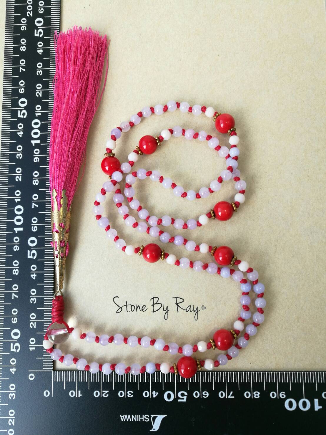 สร้อยคอปะการังแดง&หินอาเกตม่วง (Red coral&Lavender agate)