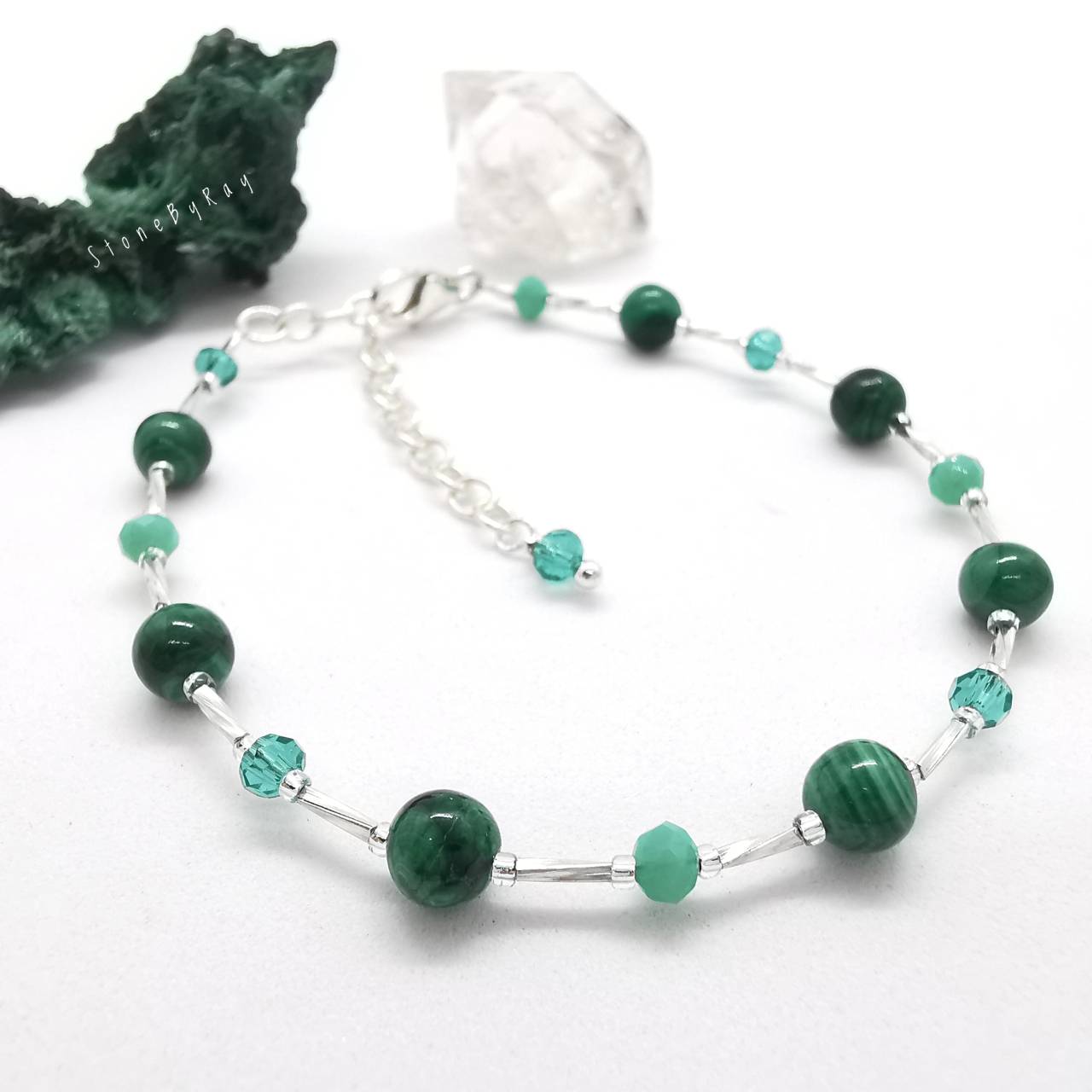 สร้อยข้อมือเงินหินมาลาไคต์(Malachite)