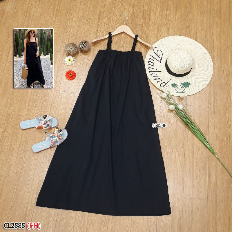 kudapy เดรสยาวสีขาว,ดำ,ชมพู สายเดี่ยว ผ้าคอตตอนเต็มตัว ชุดนี้ใช้ผ้าจัดเต็มมาก ใส่ทิ้งตัวพริ้วสวย