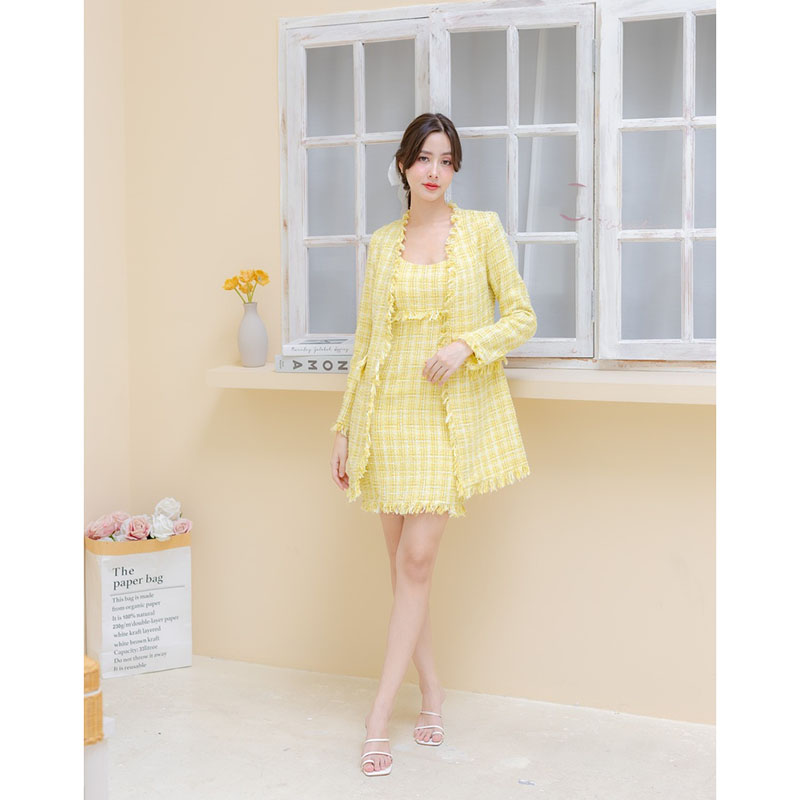 kudapy ชุดเซต 2 ชิ้นสีชมพู/สีเหลือง งานผ้าทวิตสีหวาน พาสเทล แมตช์ง่ายใส่ได้หลายลุค เรียบๆแบบคุณหนู แต่ก็เรียบหรู