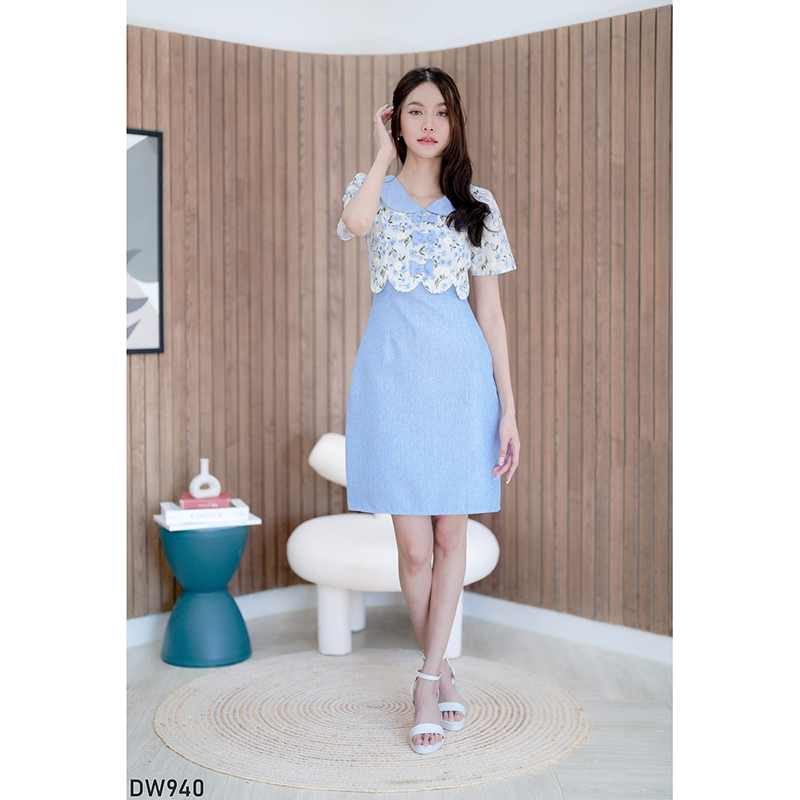 kudapy เดรสสั้นสีเขียว/สีแดง/สีฟ้า ผ้าทอแต่งโบว์ สวยใส่ออกงานดูดีน่ารักมากๆ