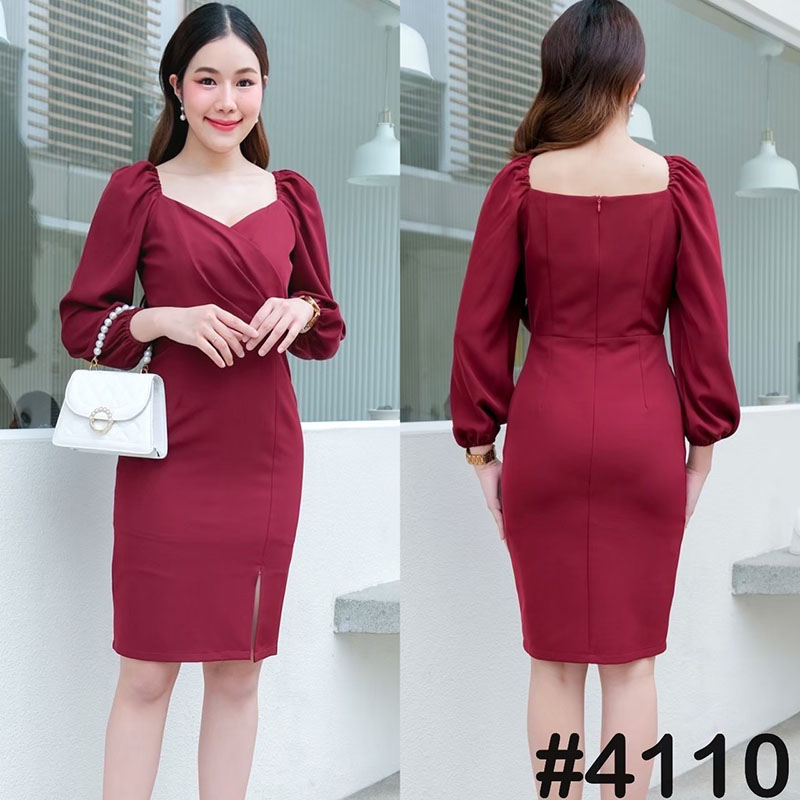 kudapy เดรสสั้นสีโอรส ครีมนู้ด เขียวพิตาชิโอ้ คาราเมล แดง แขนยาว ทรงอกหัวใจ จับจีบเอว พรางเอวคอดๆ ใส่ได้หลายแบบ -ปิดหัวไหล่