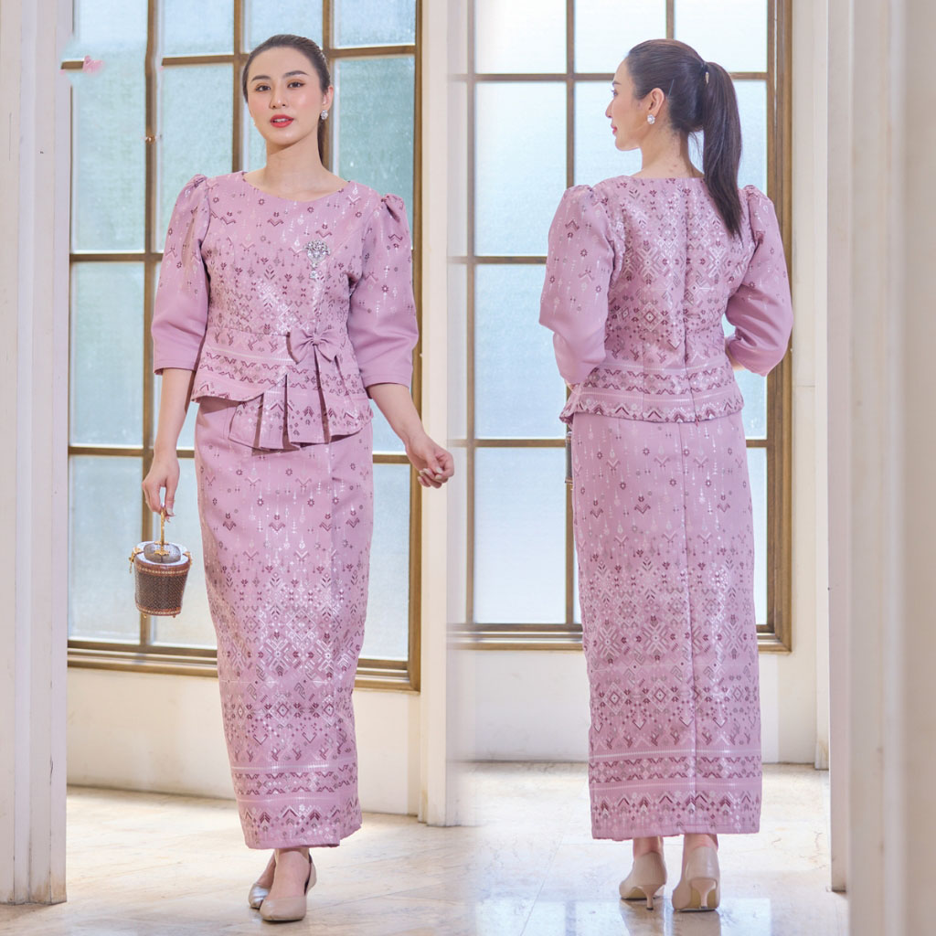 kudapy ชุดเซ็ทผ้าไทย เสื้อผ้าไหม ผ้าถุง ชุดออกงาน ไปวัด ชุดทำบุญ เสื้อผ้าไหม ผ้าไหมทอลาย อัดกาวทั้งชุด