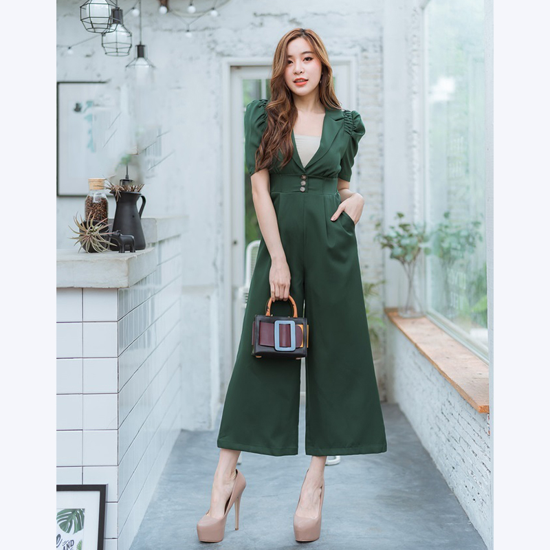 kudapy จั๊มสูทขายาวสีฟ้า,ชมพู,เขียว คอปกใส่แล้วสวยดูดีน่ารักมากๆ