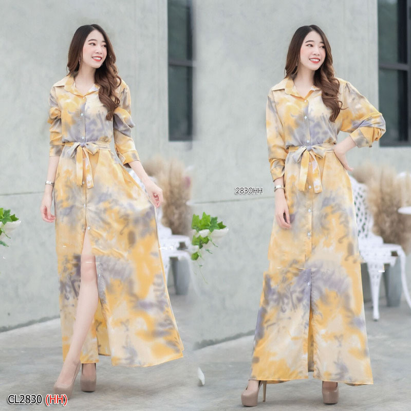 kudapy เดรสยาวสีม่วง/สีเหลือง/สีฟ้า/สีชมพู ผ้า 100D ลายมัดย้อมสีพาสเทล ผ้านิ่มทิ้งตัวใส่สบายสวยมาก