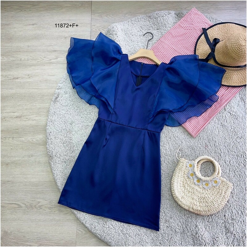 kudapy เดรสสีพื้นผ้าซาร่า แขนผาแก้วระบาย 2 ชั้น มีซิหลัง ดีเทลสวย ใส่ได้หลายโอกาส