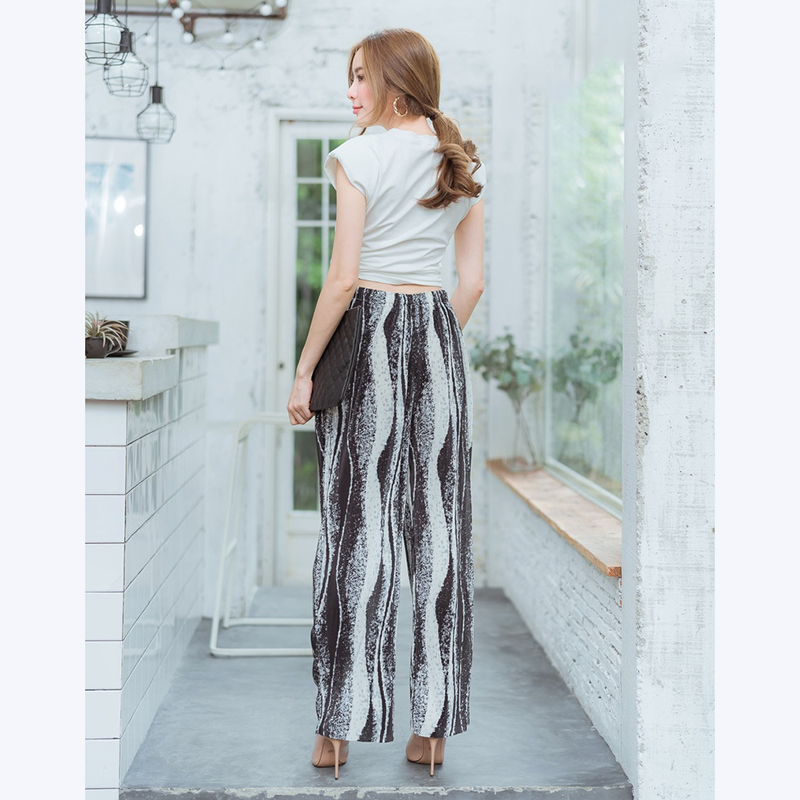 kudapy เซทเสื้อ+กางเกงอัดพีชลายคลื่นสีเขียว,ดำ,ฟ้า,ชมพู สวยดูดีใส่สบายน่ารัก