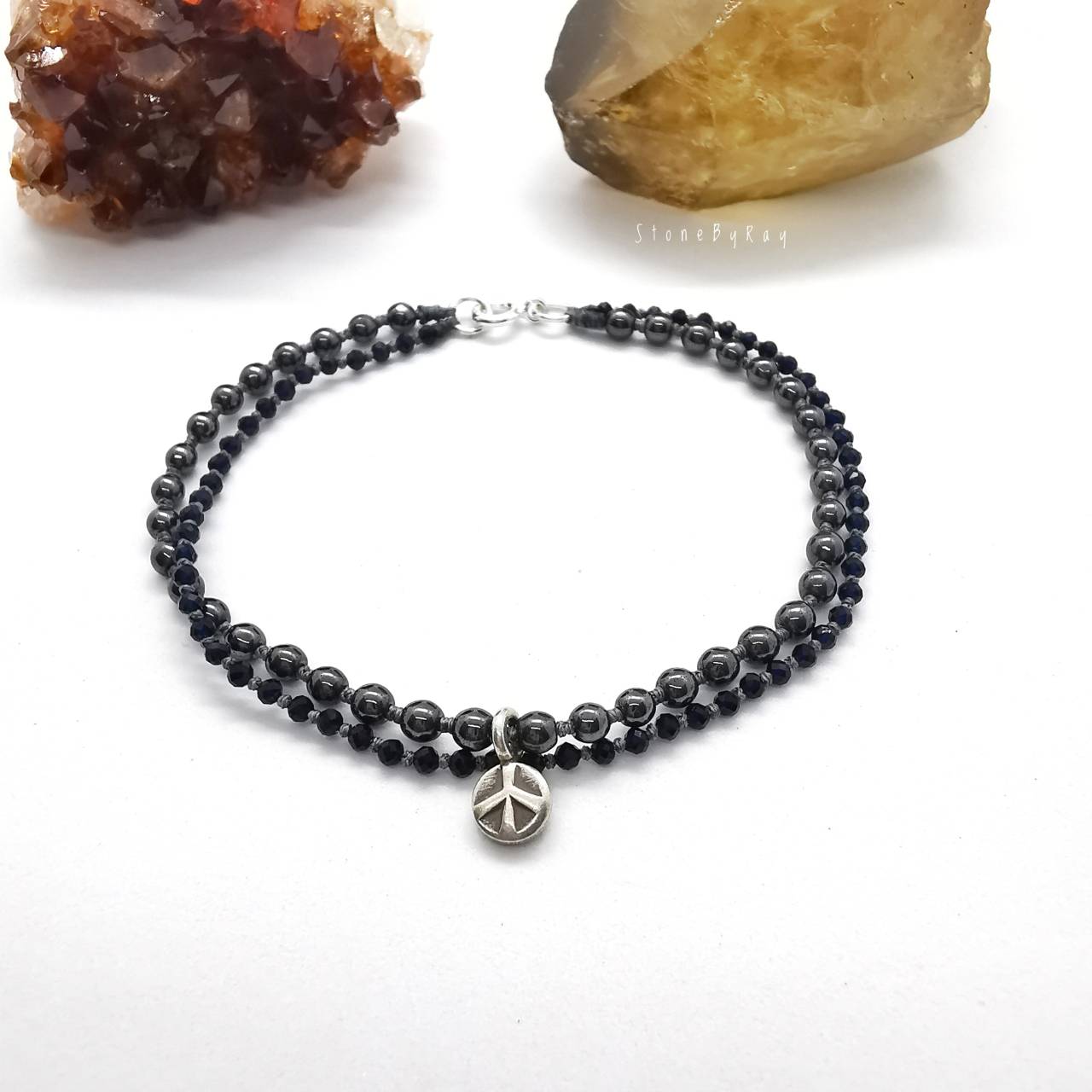 สร้อยข้อมือหินไอโอไลท์+เฮมาไทต์ Iolite+Hematite