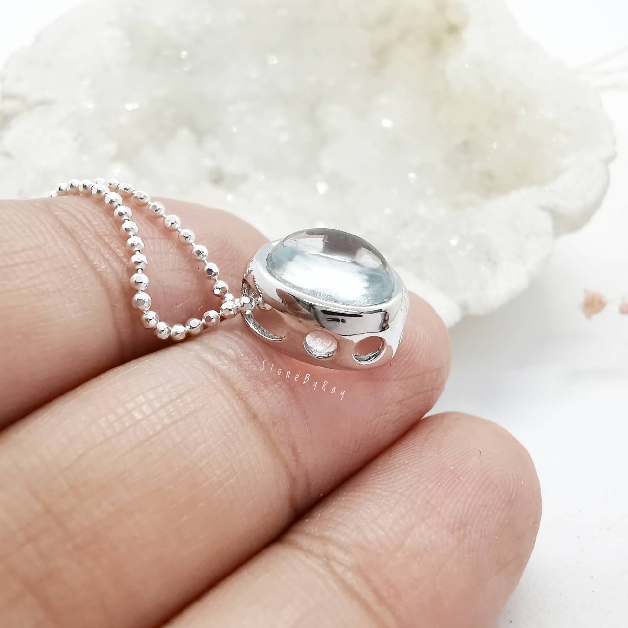 สร้อยคอเงินจี้หินอความารีน Aquamarine