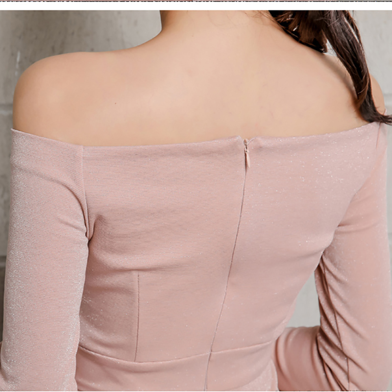 kudapy เดรสออกงานสีชมพูนู๊ด เปิดไหล่ ผ้ากำมะหยี่คอตตอน ทรงดินสอเอวปานกลาง งานตัดเย็บคุณภาพเกาหลี