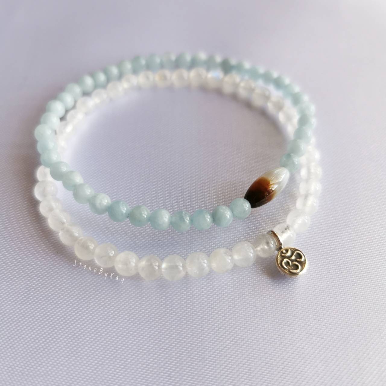สร้อยข้อมือเงินหินมูนสโตน/หินอความารีน Moonstone/Aquamarine