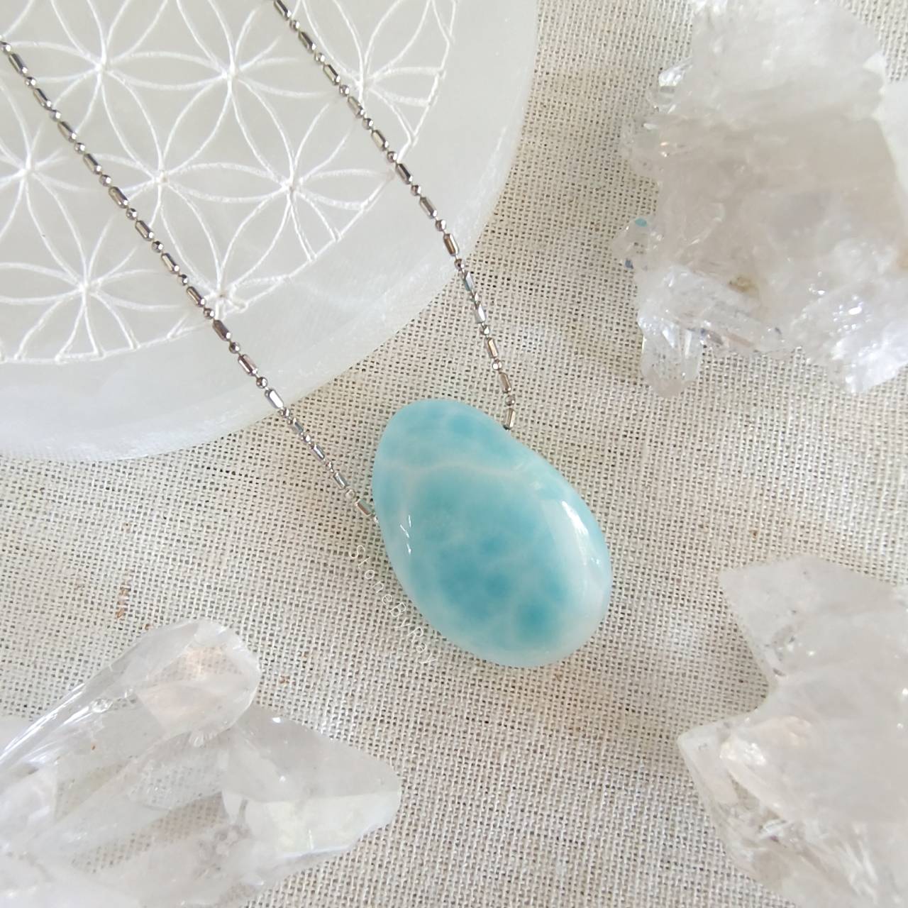 สร้อยคอเงินจี้หินลาริมาร์ Larimar
