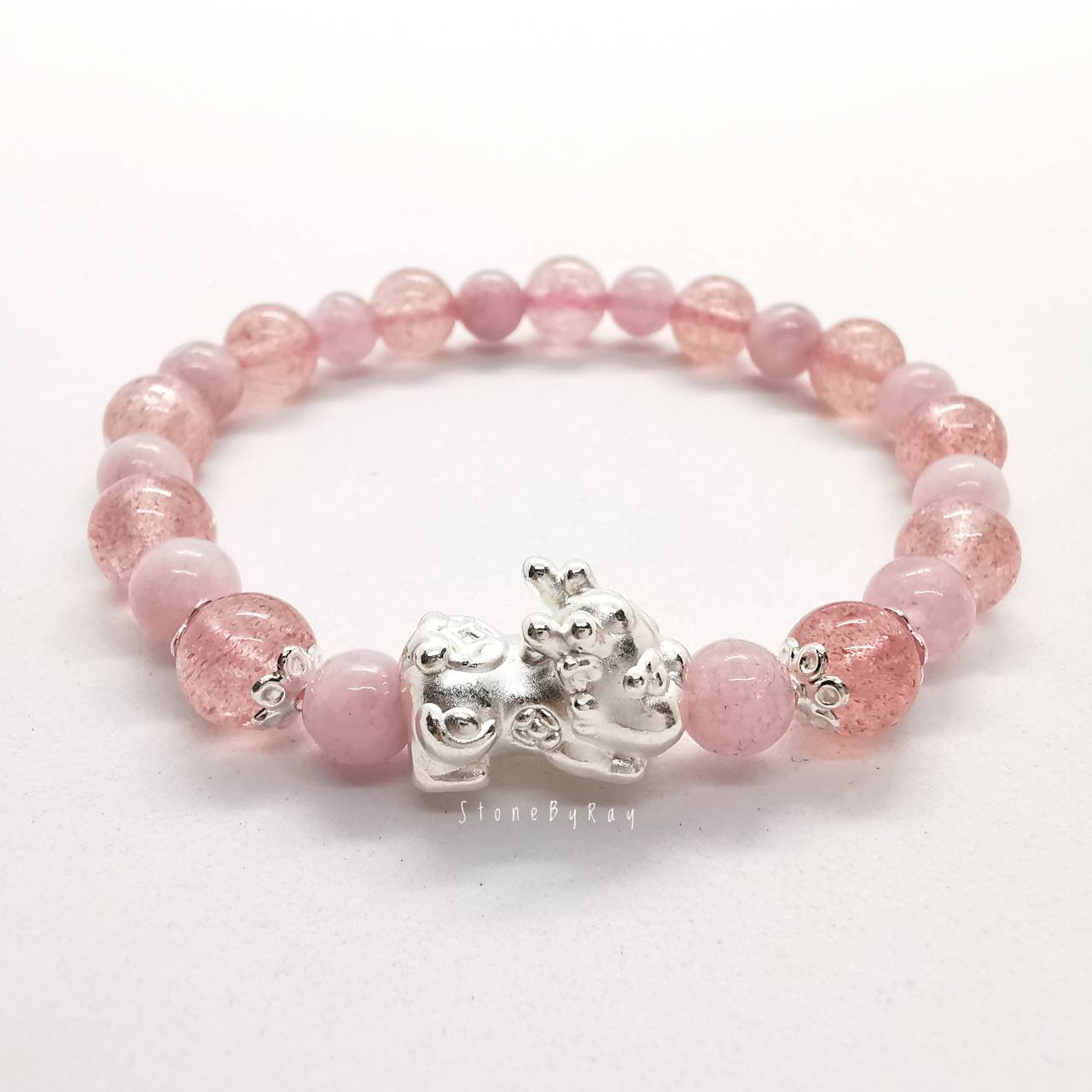สร้อยข้อมือหินคุนไซต์กับสตอเบอร์รี่ควอตซ์ Kunzite+Strawberry Quartz