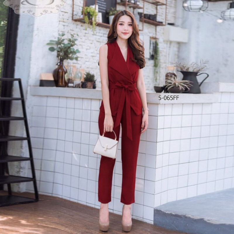 kudapy เสื้อ+กางเกงขายาว เสื้อคอปกสูทสีเทา สีเหลือง ผ่าติดกระดุม 2 เม็ด แกะออกได้ + กางเกงขายาว เอวสม็อคหลัง ตีเกล็ดด้านหน้าทรงสวย