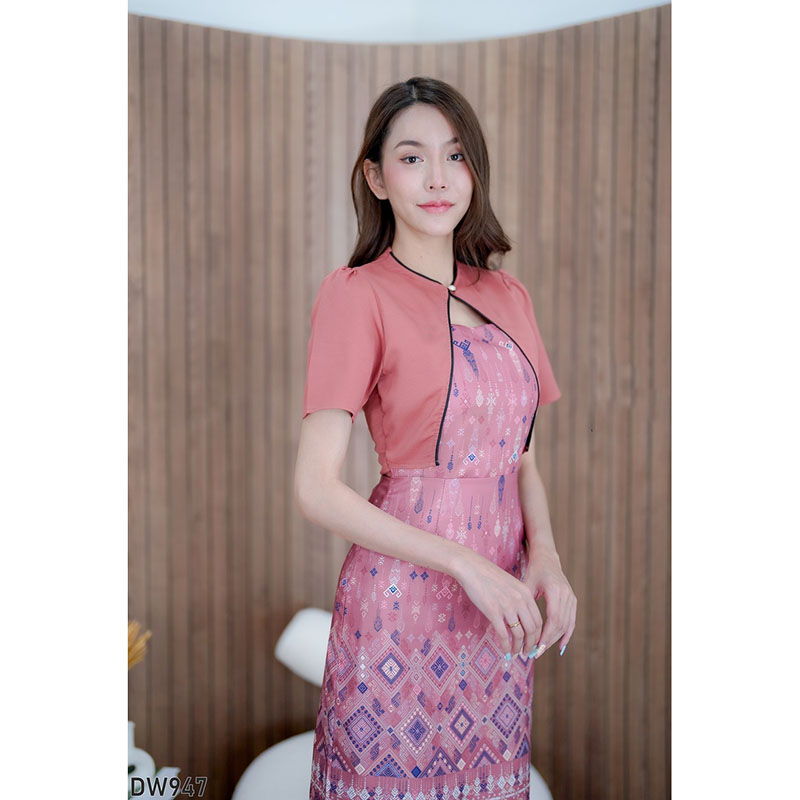 kudapy เดรสสั้นสีฟ้า/สีม่วง/สีส้มอิฐ ลายดอกแต่งกั๊กท่อนบน