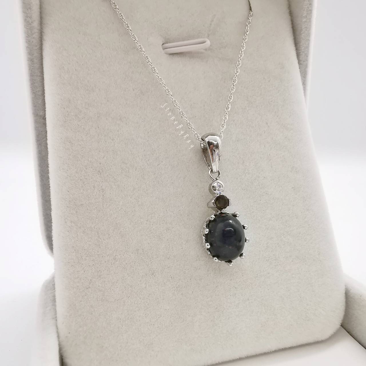 สร้อยคอเงินหินบลัดสโตนและสะเก็ดดาว(หินเลือด) Bloodstone