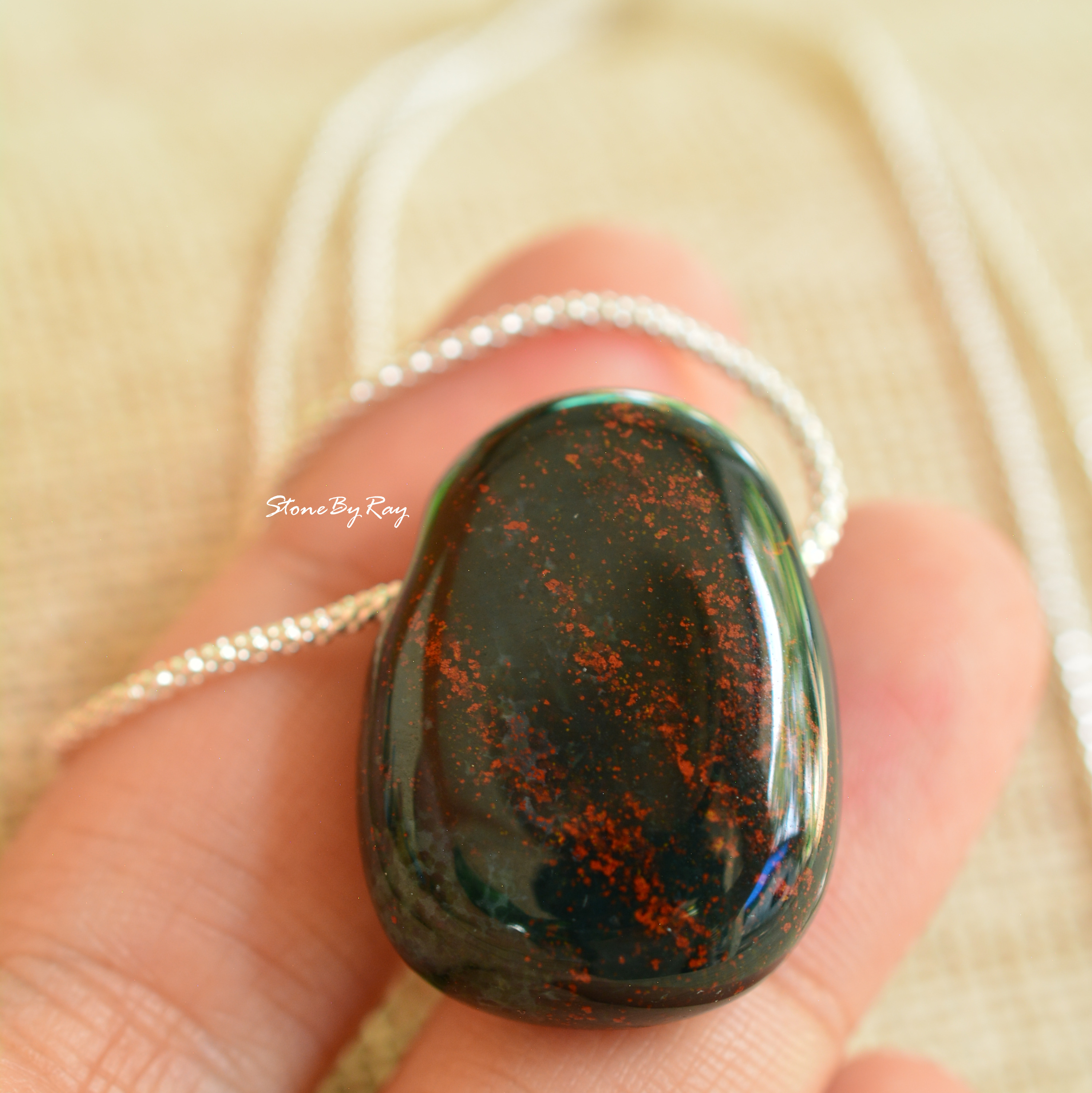 สร้อยคอเงินจี้หินเลือด(Blood stone)
