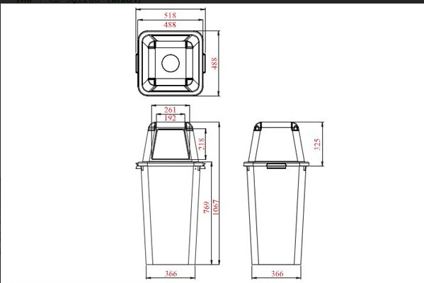 ถังขยะแยกประเภท ทรงเหลี่ยมพร้อมฝาช่องทิ้ง 120 ลิตร
