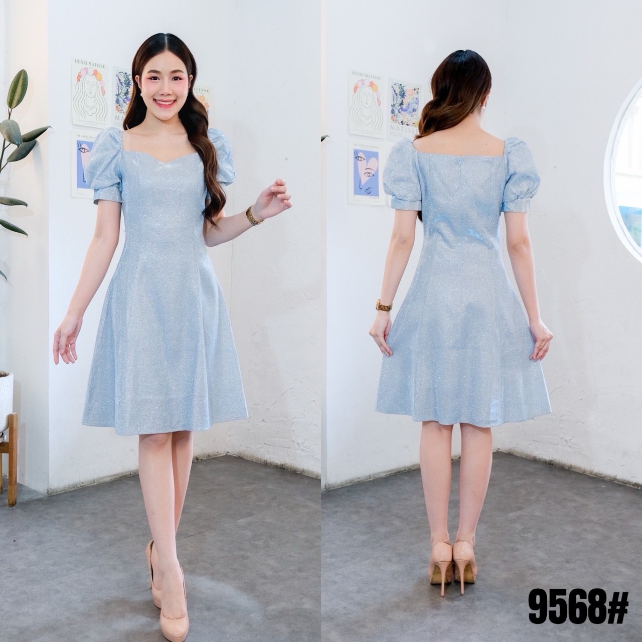 kudapy เดรสสั้นสีเทาเงิน/สีฟ้า/สีทองแชมเปญ/สีม่วงอ่อน แขนตุ๊กตา ทรงอกหัวใจ เนื้อผ้า Glitter ละเอียด สวยเด่นแต่ไม่เว่อร์ ผ้าไม่ยืด มีซับใน ไม่บาด ไม่คันผิว