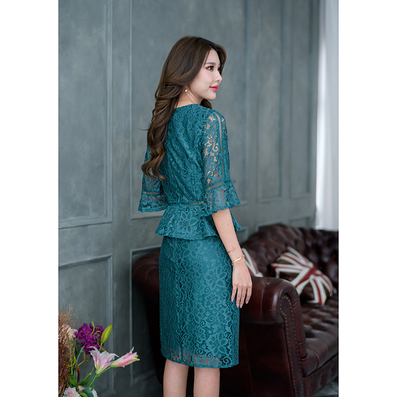 kudapy เดรสสั้นสีเขียว/สีเทา ลูกไม้ผ้านุ่มนิ่ม งานผ้าลูกไม้เนื้อหนานุ่มใส่สบาย งานผ้าลายสวยเรียบหรู