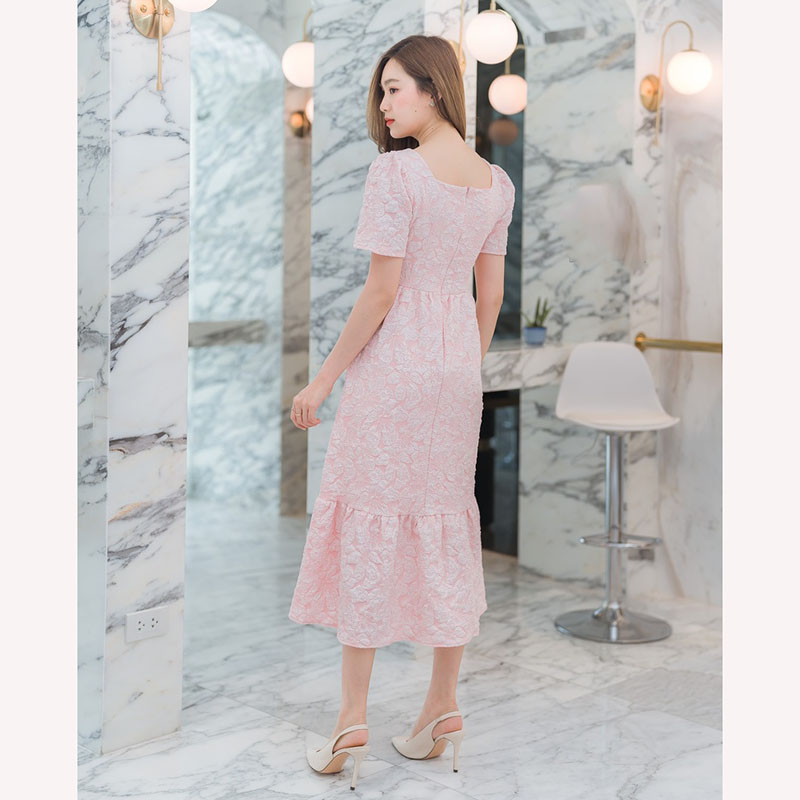 kudapyเดรสยาวสีแดง/สีชมพู/สีขาว แขนกระบอกสั้น ใส่สบายสวยดูดี