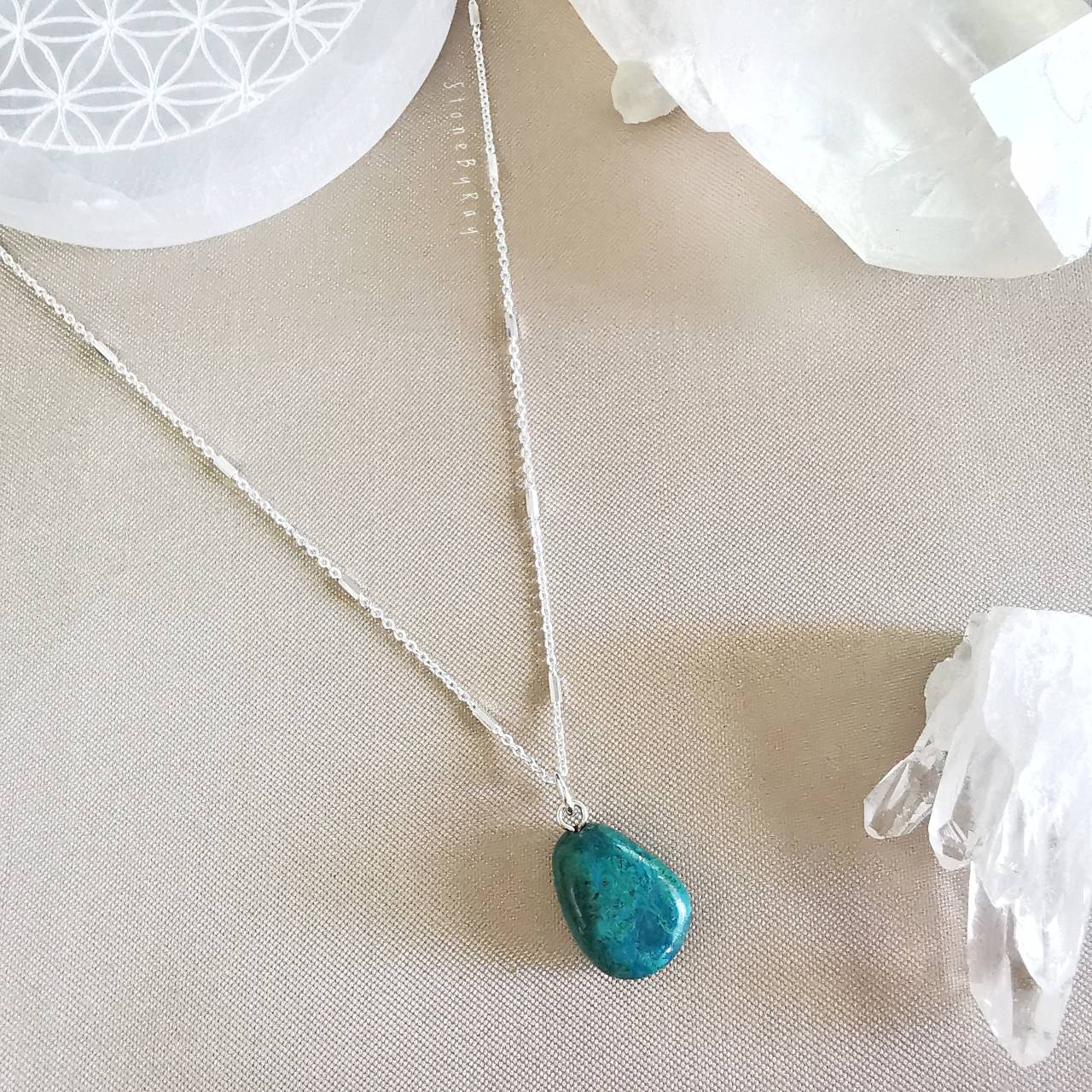 สร้อยคอเงินจี้หินคริสโซโคล่า Chrysocolla