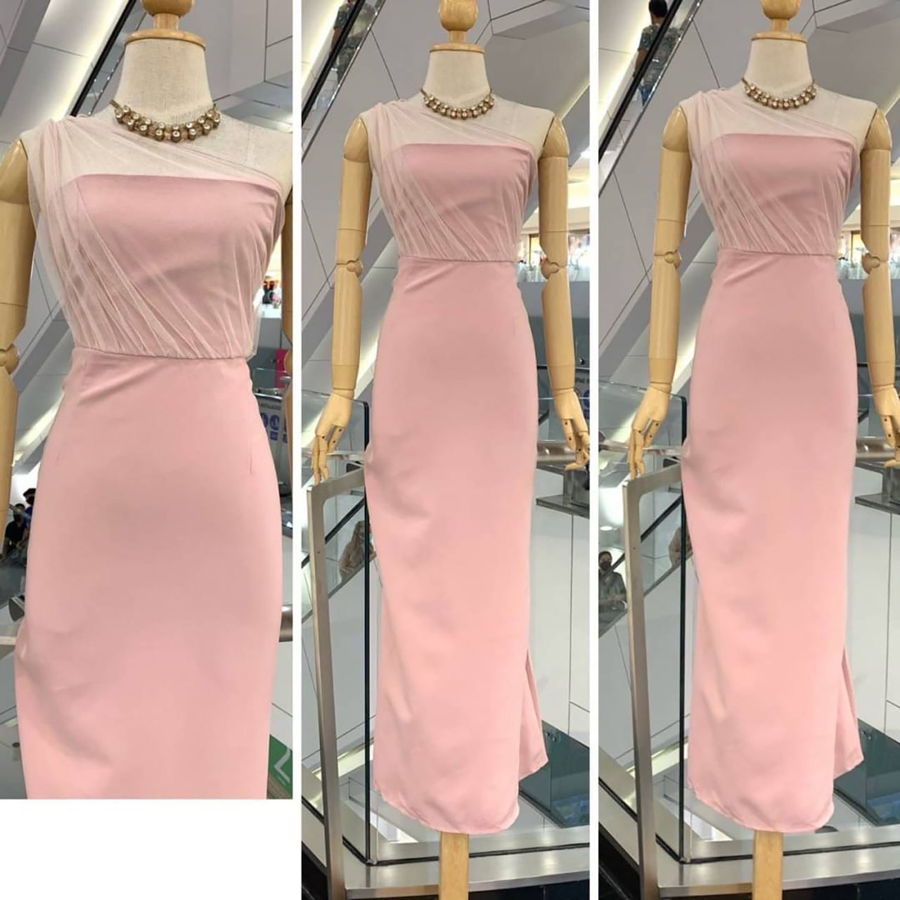 kudapy ุดออกงาน เดรสยาว บ่าเดี่ยวเกาะอก แต่งผ้าsoft net สวยหวานมินิมอล