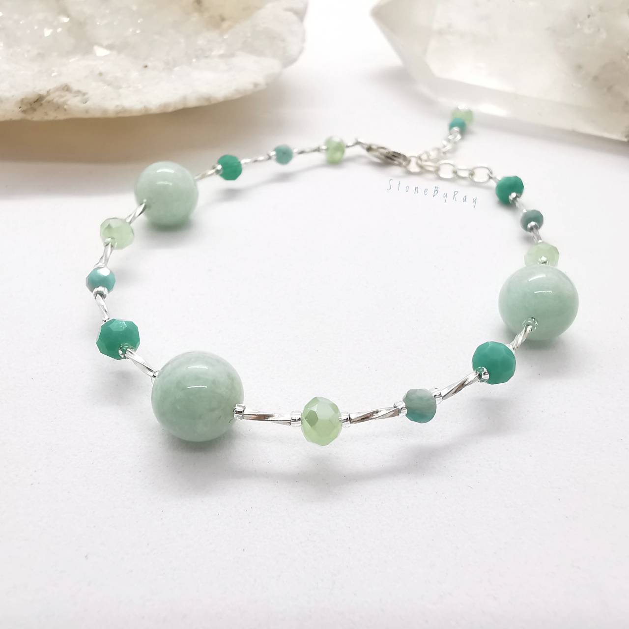 สร้อยข้อมือเงินหินอมาโซไนท์สีเขียวมินต์ Amazonite