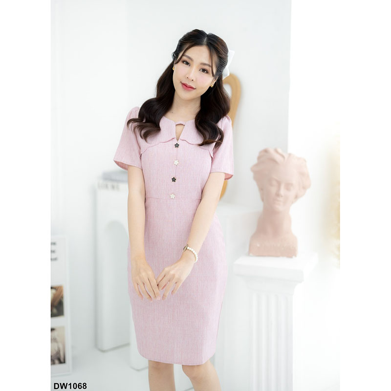 kudapy เดรสสั้นสีชมพู/สีเหลือง/สีม่วง ทำงานสีมินิมอล ใส่สบาย งานซิปหลัง สามารถใส่ได้ใน Everyday Look น้า