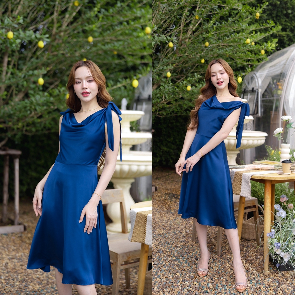 kudapy เดรสสั้นสีชมพู/สีแชมเปญ/สีกรม เพิ่มความหวานสไตล์สสาวพาสเทลด้วยสายโบว์ ช่วงกระโปรงทรงสวิงพริ้วสวยเล่นแสงเล่นไฟ