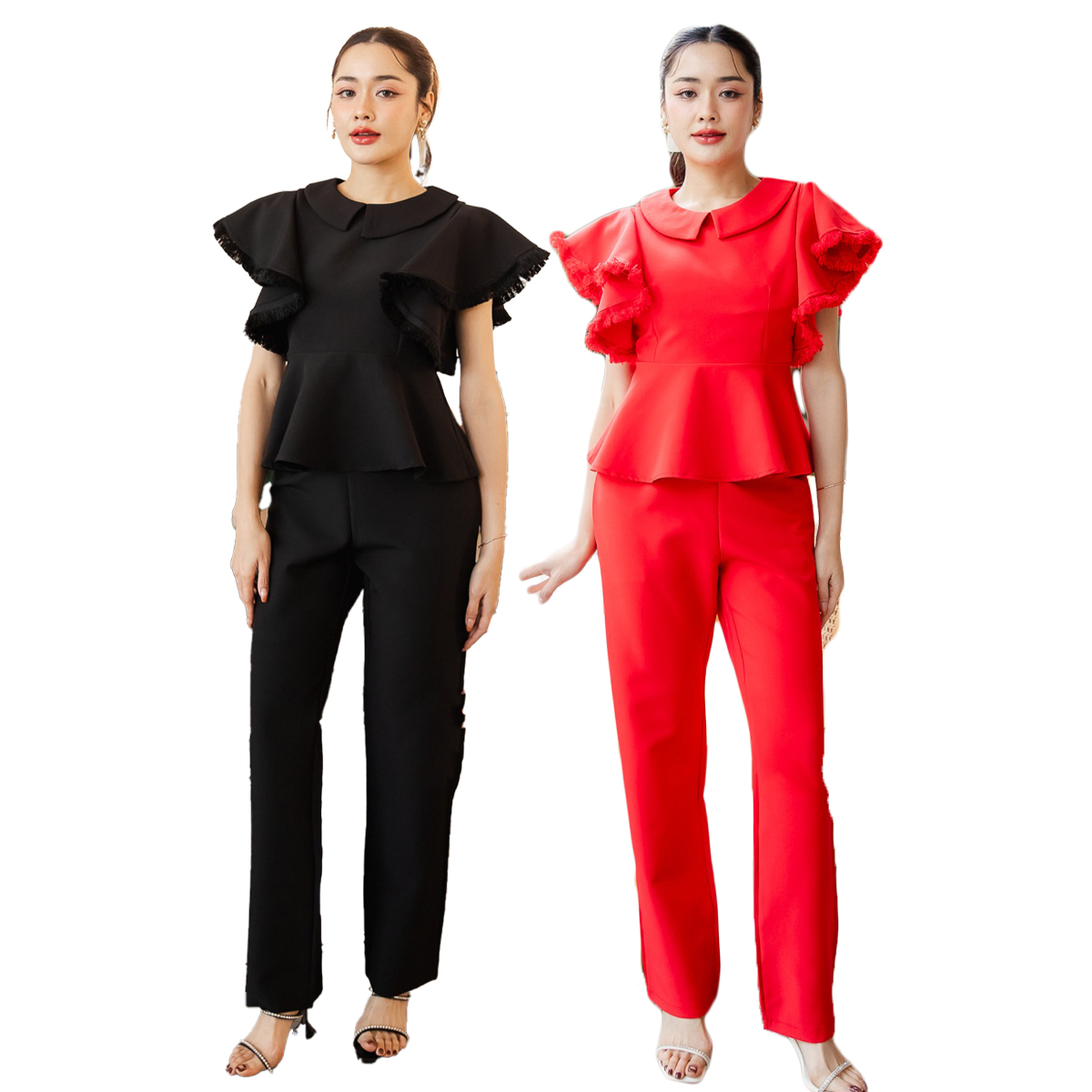 kudapy ชุดเซ็ท 2 ชิ้น สีแดง,สีดำ เสื้อ+กางเกง สวยหรูดูแพงให้ลุค CEO สาวสุดๆเลยคร้า