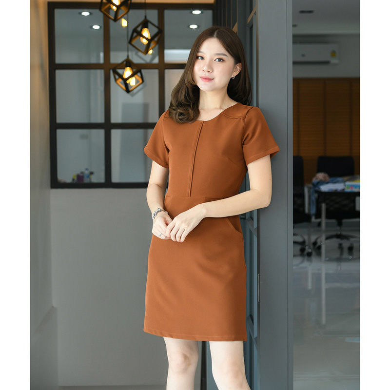 kudapy เดรสสั้นสีมาสตาร์ท,เขียวน้ำทะเล,ฟ้าอ่อน ตัดต่อเล่นคัทติ้งกลางลำตัวและช่วงไหล่ มีกระเป๋าด้านข้าง งานซับในทั้งตัว