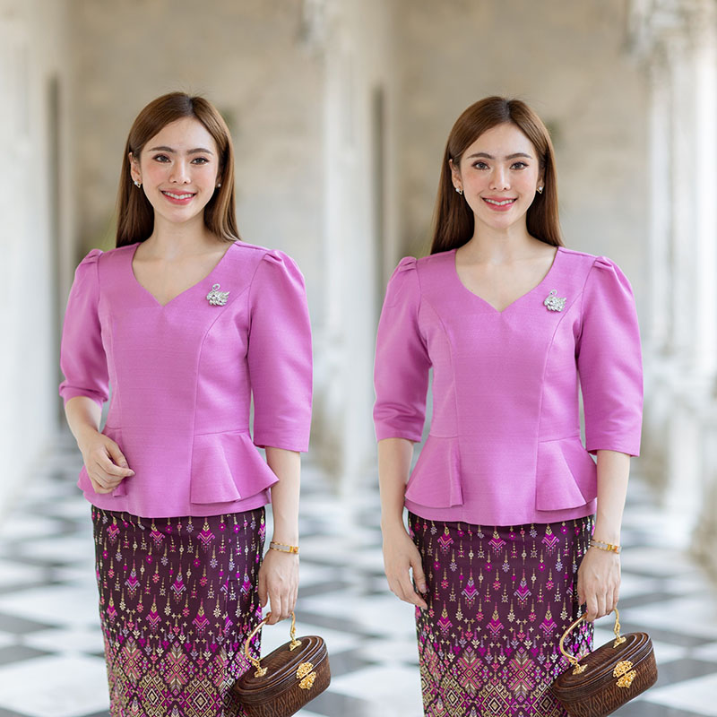 kudapy เสื้อสีฟ้า/สีม่วง/สีน้ำตาลอ่อน งานผ้าไหมฝรั่งเศสสีพื้น อัดกาวให้ทั้งตัว ทรงสวยตามแบบ การตัดเย็บเนียบ ทรงสวย ใส่สวยทุกรูปร่าง