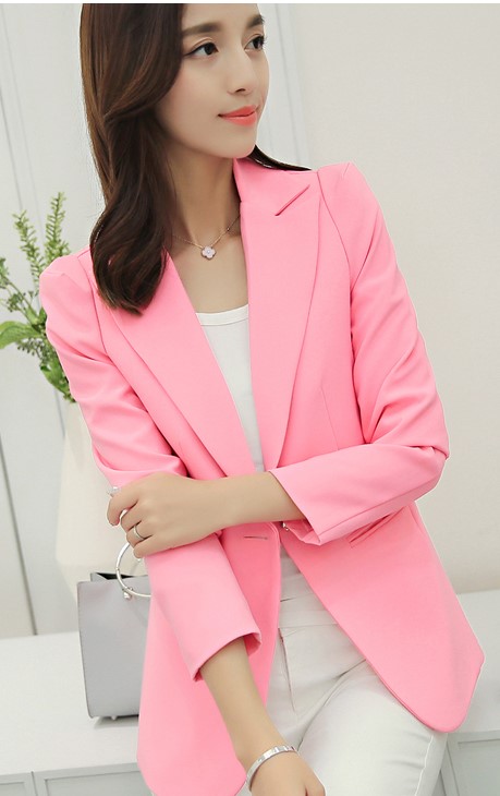 เสื้อสูทผู้หญิงแขนยาวสีชมพูพาสเทลสวยหวาน S