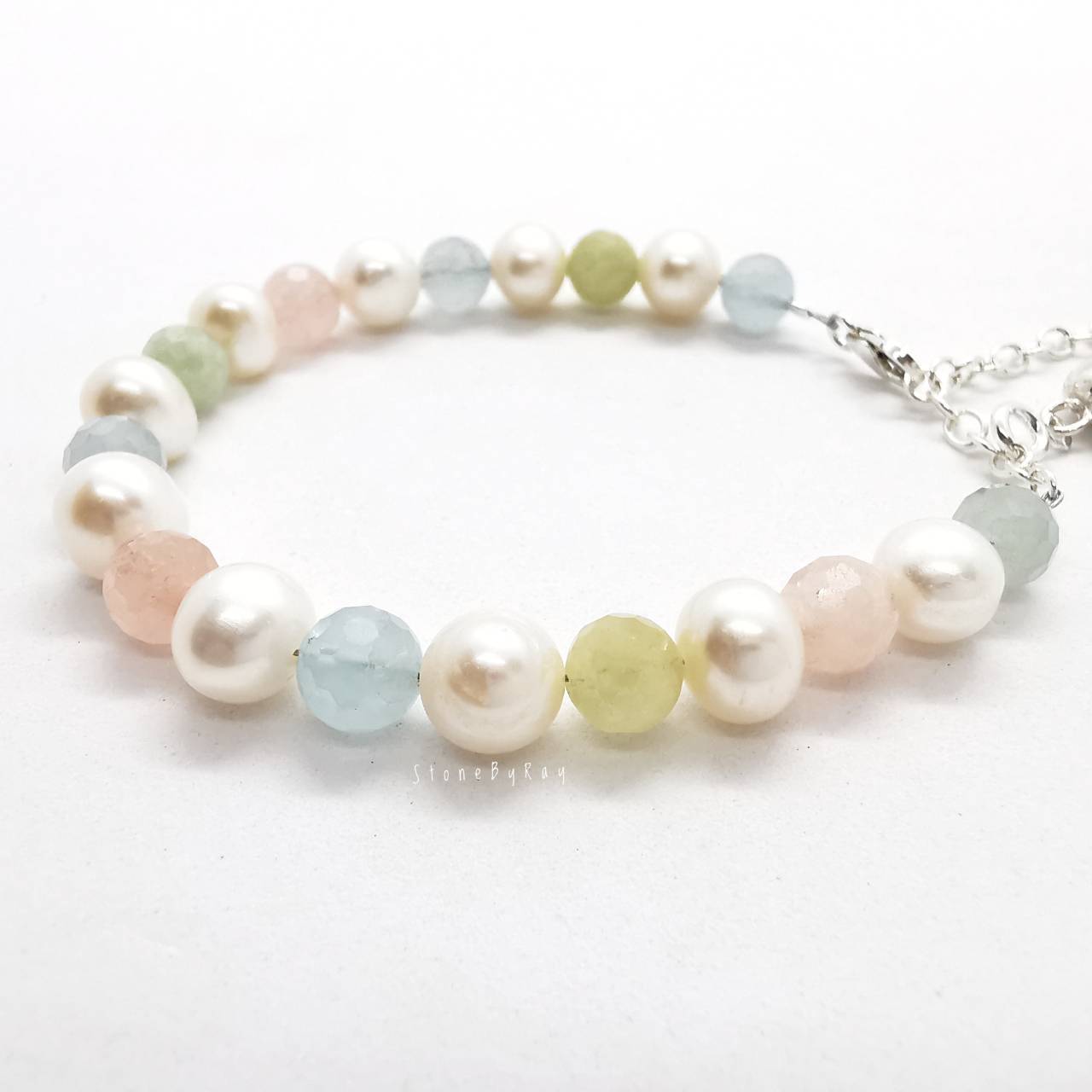 สร้อยข้อมือหินเบริล+ไข่มุกแท้ Beryl&Pearl