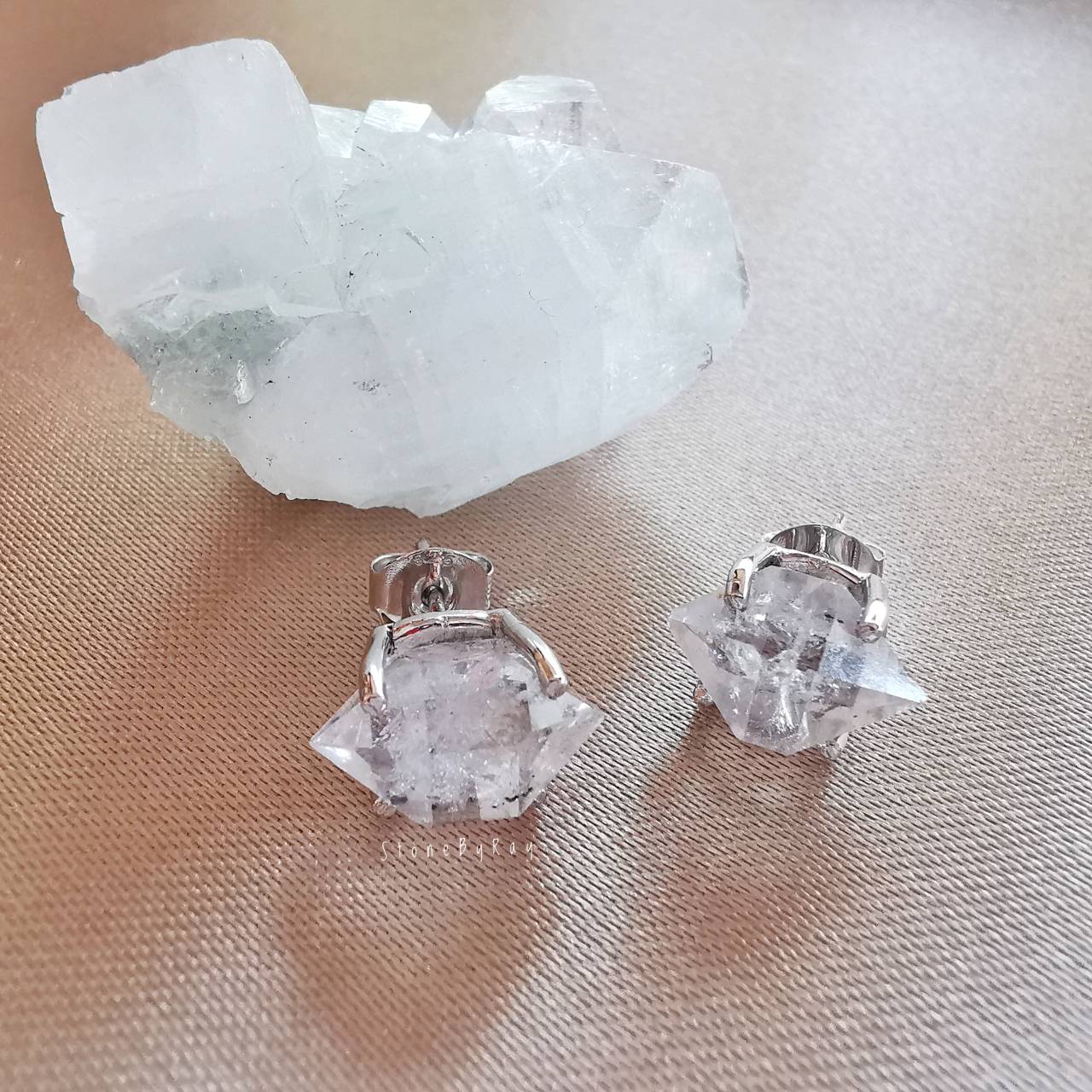 ต่างหูเงินหินเฮอร์คิเมอร์ไดม่อน Herkimer Diamond