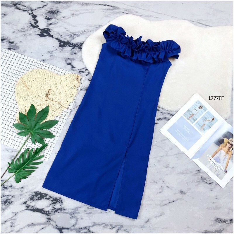 kudapy เดรสปาดไหล่ ระบายรอบน่ารัก แอบเซ็กซี่ งานมีซิปซ่อนหลัง ตีเกล็ดหน้าหลัง เอวไม่สม็อค ทรงเข้ารูป