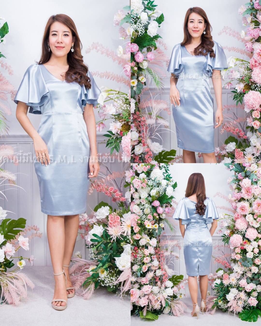 kudapy เดรสสั้นคอวี แขนระบาย ทรงเข้ารูป ผ้าเปเป้ไม่ยืด สีชมพูพิ้งโกลด์,แดงไวน์,นู้ด(ทองอ่อน),โอวัลติน,น้ำตาลอิฐ ,มิ้นหม่น,ฟ้าเข้มอมเทา ,เขียวทะเล, เทา ,ส้มอิฐ,โอรสโกลด์