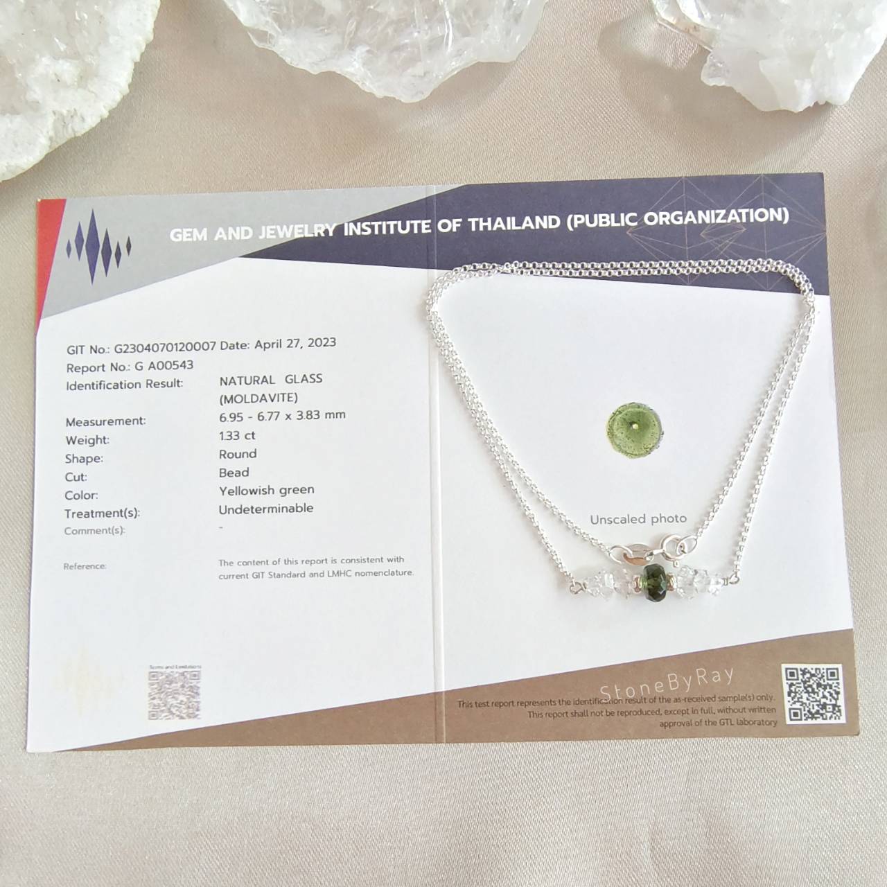 สร้อยคอเงินจี้สะเก็ดดาวโมดาไวต์กับเฮอร์คิเมอร์ไดม่อน Moldavite+Herkimer Diamond