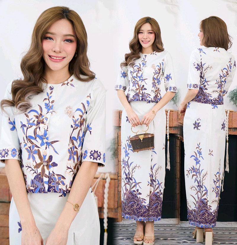 kudapy ชุดเซทลายดอกไม้สีขาว/สีแดง ชุดใส่ออกงาน ไปงานสวยดูดี