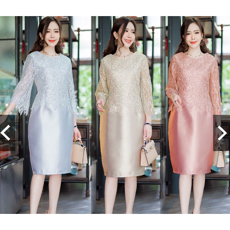 kudapy เดรสสั้นสีเทาเงิน/สีทอง/สีโรสโกลด์ ลูกไม้ปักเลื่อมกลิตเตอร์เนื้อผ้ามันเงางามใส่ออกงาน กระโปรงผ้ามันวาวและเรียบเนียนเป็นเอกลักษณ์