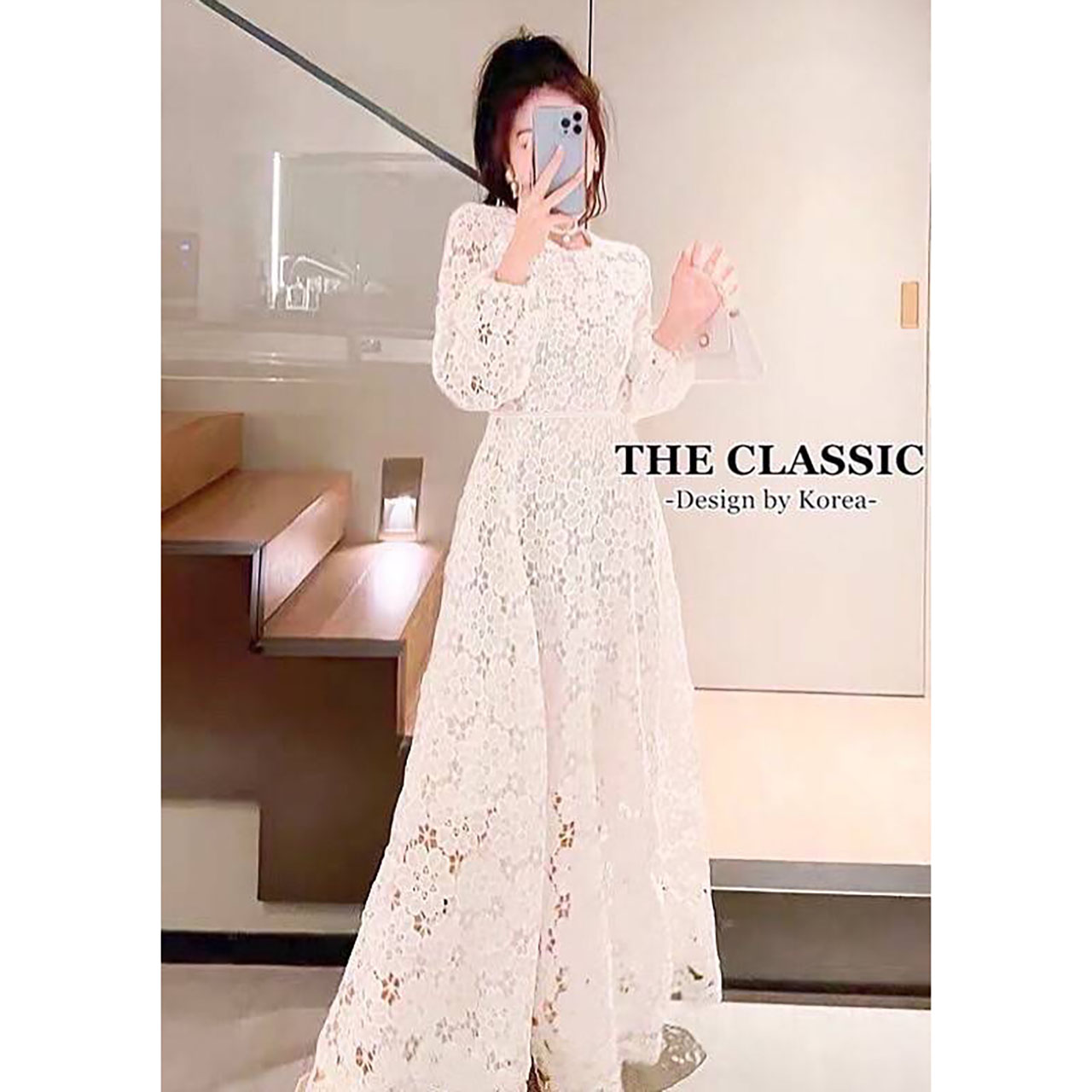 kudapy ดรสลูกไม้แขนยาว+เข็มขัด ใช้ผ้าลูกไม้ ขึ้นลายดอกไม้ลายชัดแน่นสวย ซิปยาวซ่อนด้านหลัง ช่วงล่างยาวบานพริ้วสวยใช้ผ้าเยอะ