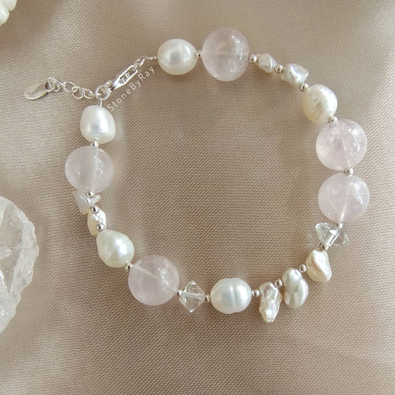 สร้อยข้อมือเงินไข่มุก,โรสควอตซ์,เฮอร์คิเมอร์ไดม่อน