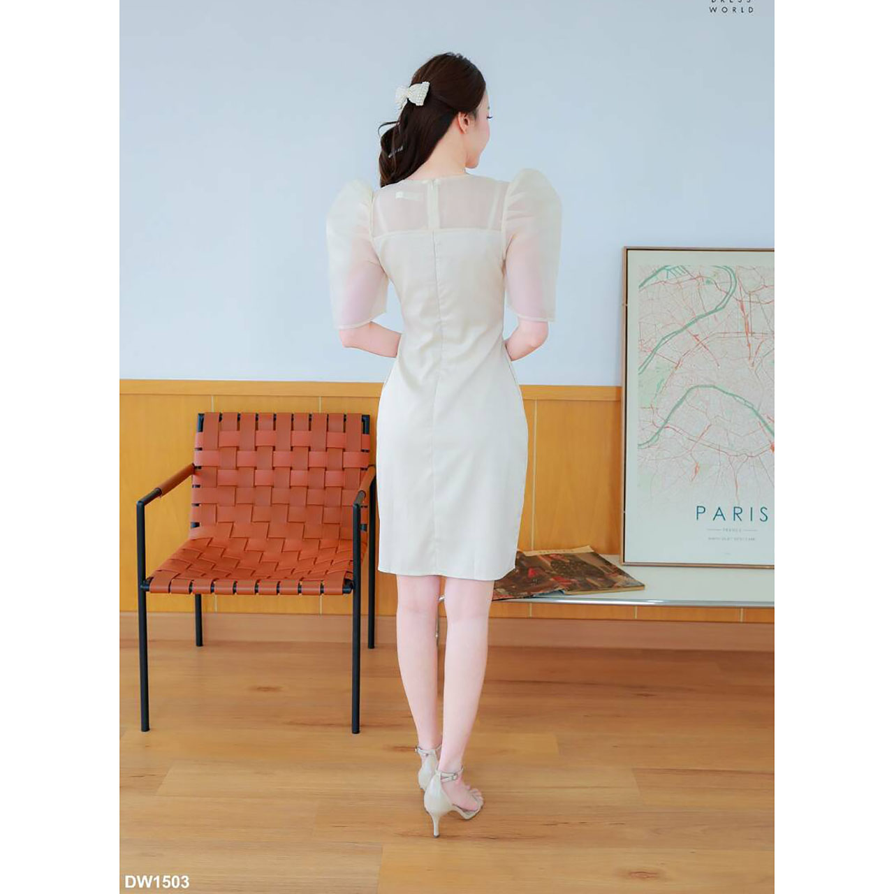 kudapy เดรสกระโปรงทรงเอเสื้อผ้าแก้วแต่งโบว์