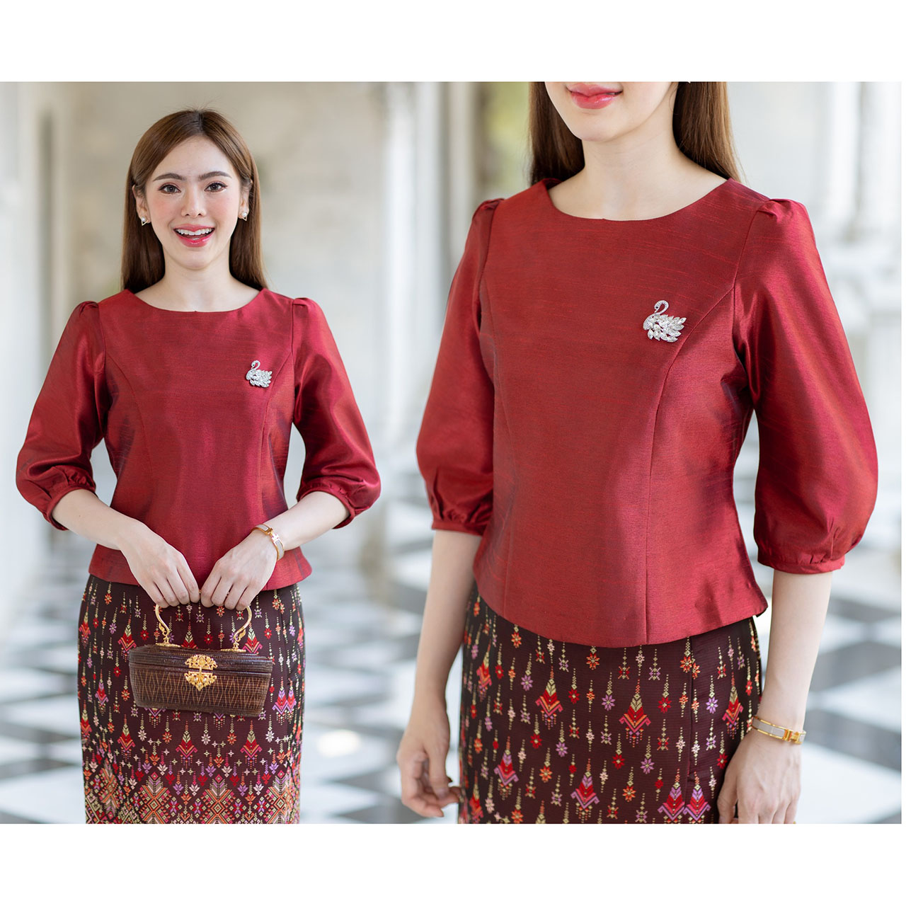 kudapy เสื้อผ้าไหม4เส้น ทุกสีใส่แล้วขับผิว ดูดีมีออร่า เนื้อผ้าทอ เนื้อเบาสบาย ใส่สบายผิว มีลายเส้นในตัว ใส่คู่กับ ผ้าไทยลายแพรวา (เฉพาะเสื้อ)