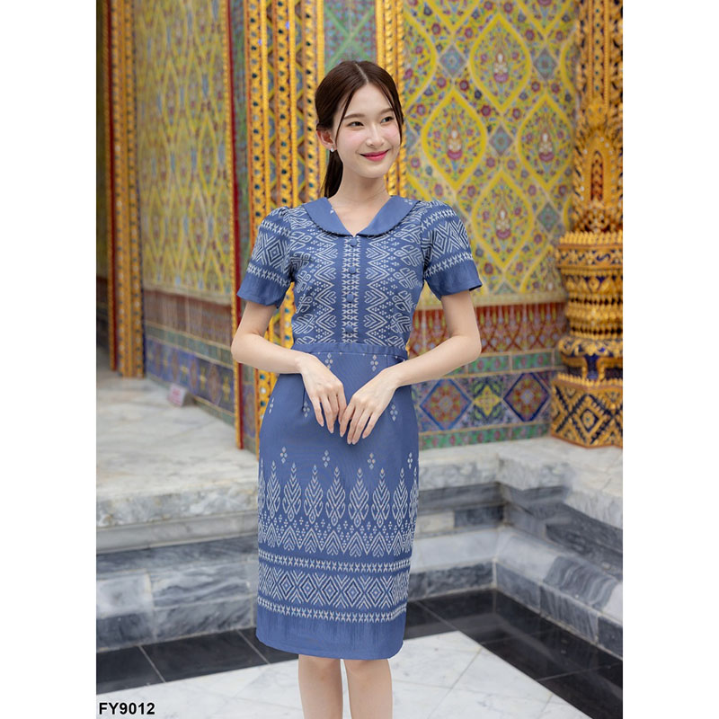 kudapy เดรสสั้นสีม่วง/สีกรม/สีชมพู ผ้าทอแต่งปกติดกระดุมหน้า