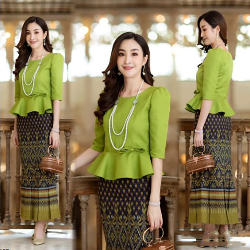 Kudapy เสื้อผ้าไหม สีม่วง สีเขียว สีเหลือง สีแดง คอกลม แขน 4 ส่วน เสื้อผ้าผู้หญิง เสื้อผ้าไหมผู้หญิง ชุดไทยประยุกต์ สวมใส่สบาย ดีไซค์สวยหรู สินค้าคุณภาพ