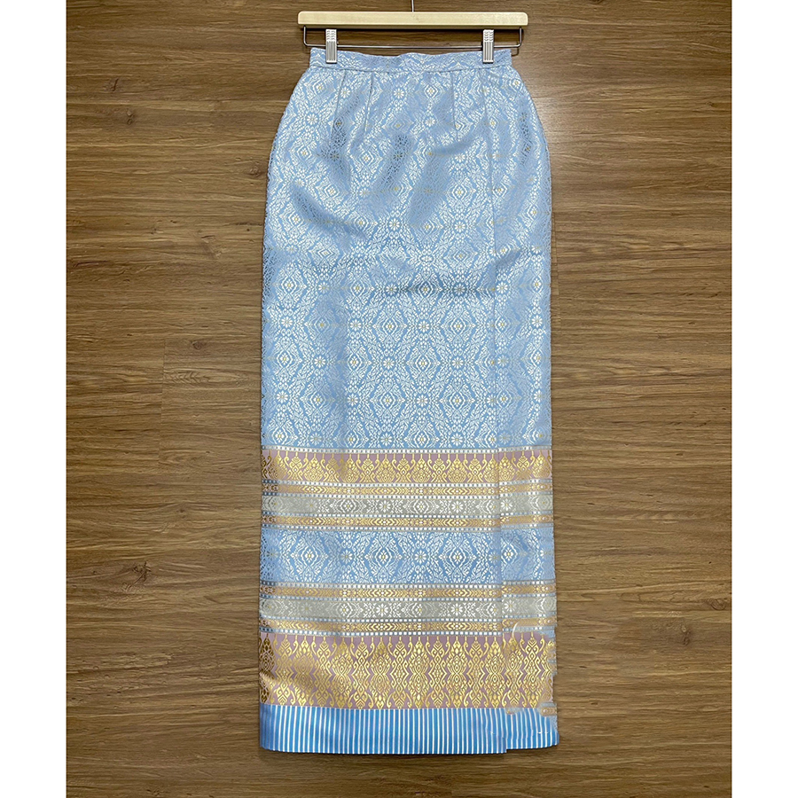 kudapy ชุดไทยสีฟ้าเสื้อ+ผ้าถุงทอลาย ชุดไทยจิตรลดาแขนสั้นสีฟ้าชุดไทยวันแม่ ชุดไปวันแม่ รีบจองเลยนะคะก่อนหมดจร้า