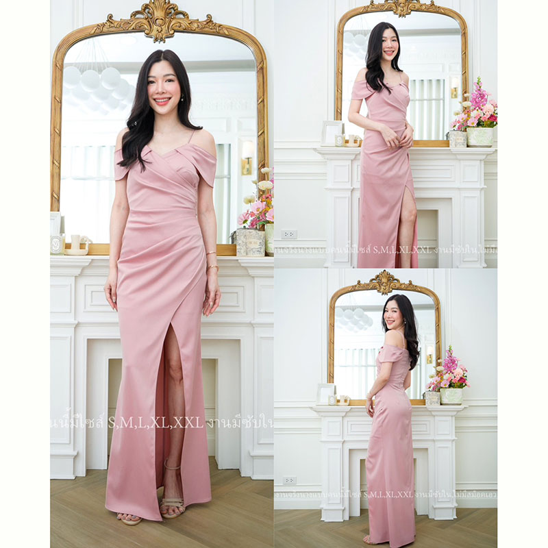 kudapyเดรสยาวสีเขียวแก่/สีชมพู/สีน้ำตาล/สีมิ้น ราตรี ปิดต้นแขนเก็บทรงสวย งานซับในทั้งชุด มีซิปด้านหลัง เนื้อผ้าเครปซาตินสวยหรู ออกงานไฮสุดๆ